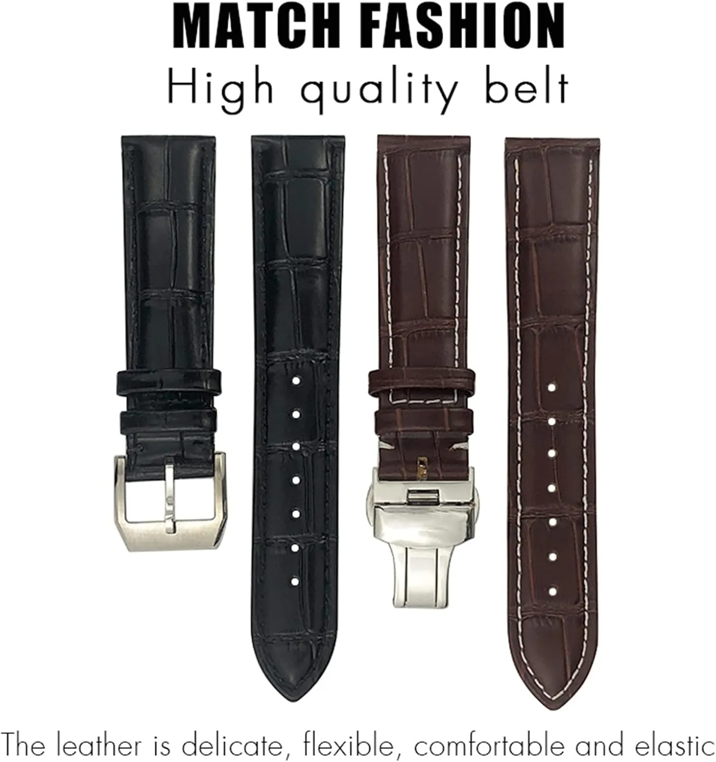 DASEB Calfskin Watchband 20mm 22mm 19mm 21mm Leather Watch Strap Stainless Steel Butterfly Buckle