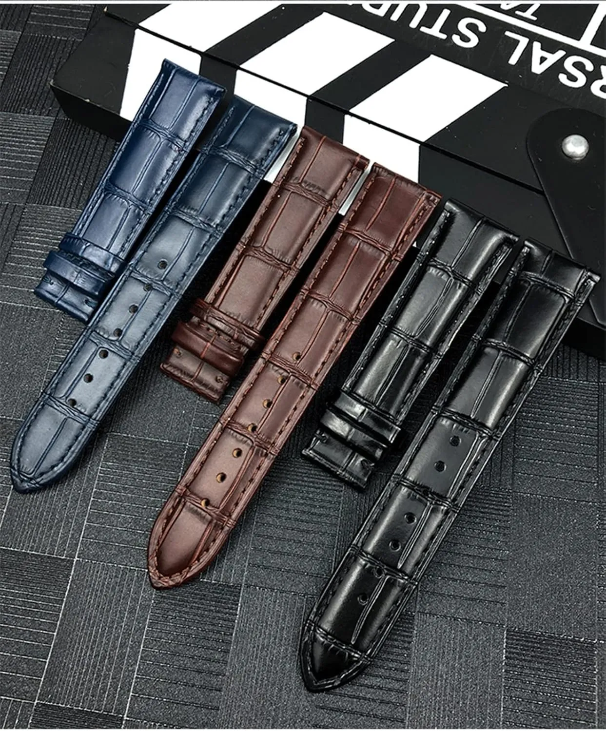 DASEB Calfskin Watchband 20mm 22mm 19mm 21mm Leather Watch Strap Stainless Steel Butterfly Buckle