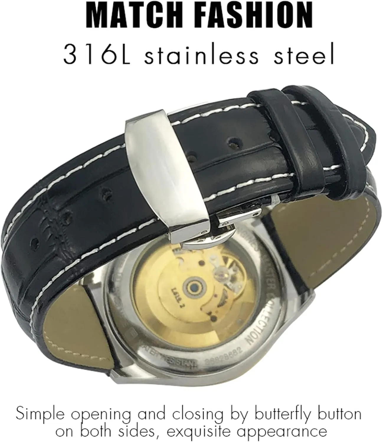 DASEB Calfskin Watchband 20mm 22mm 19mm 21mm Leather Watch Strap Stainless Steel Butterfly Buckle