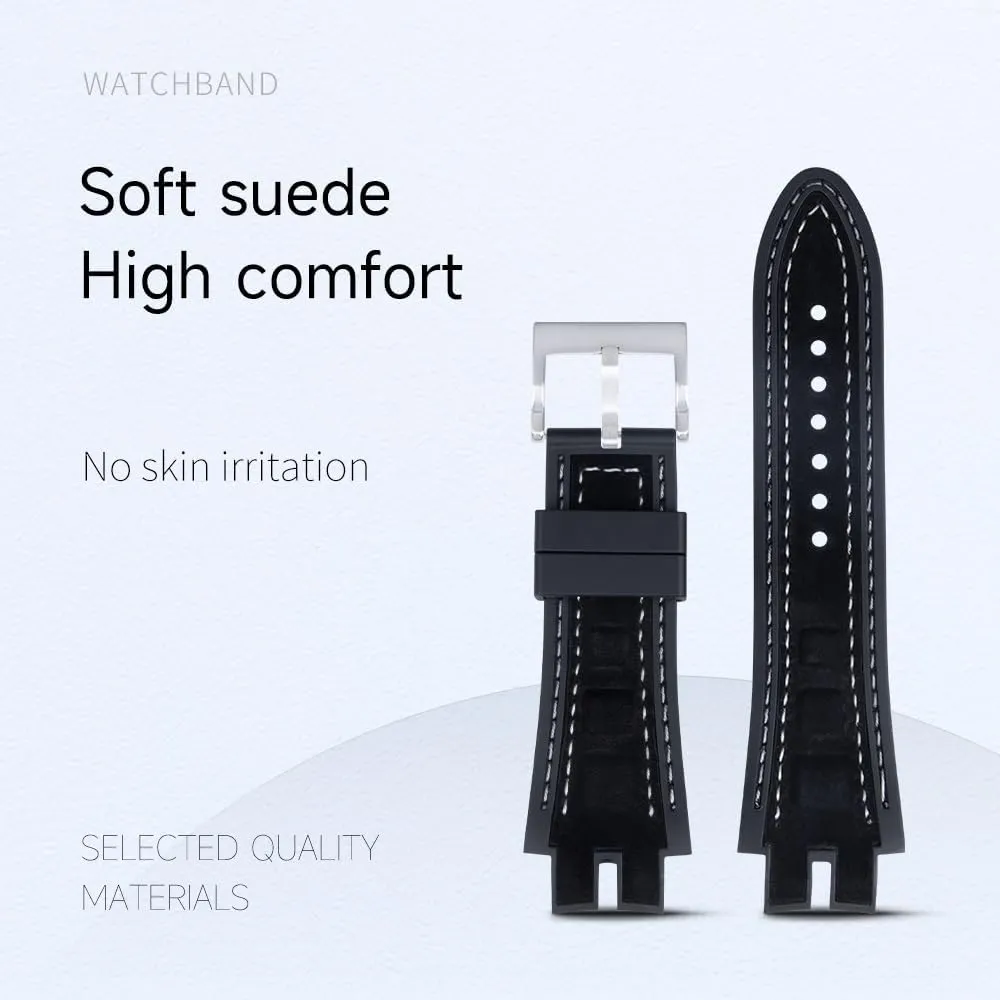 DASEB For EXCALIBUR Series 28mm Nubuck Leather Belt Silicone Watch Band Accessories Fit For Roger Dubuis Strap
