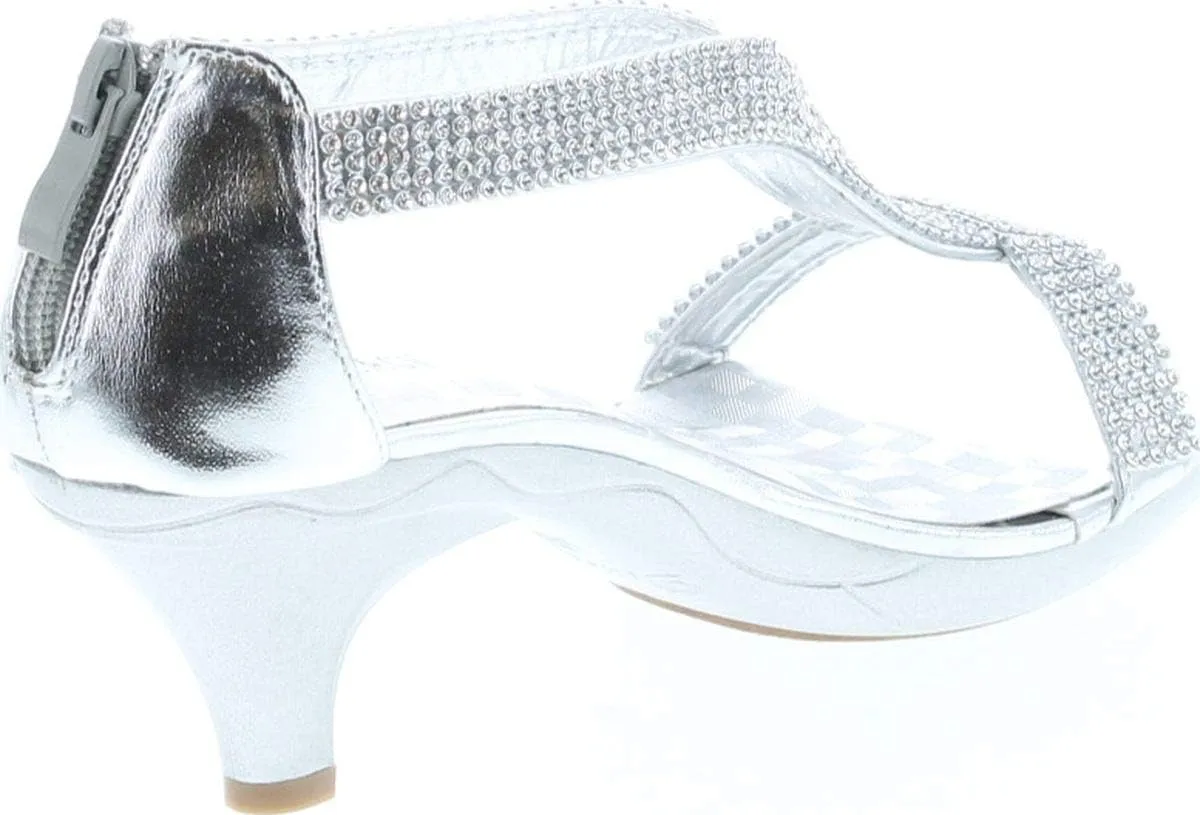 Delicacy Women Lety73 Rhinestone T-Strap Evening Dancing Dress Low Heel Sandals