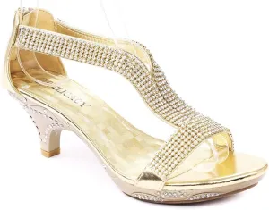 Delicacy Women Lety73 Rhinestone T-Strap Evening Dancing Dress Low Heel Sandals