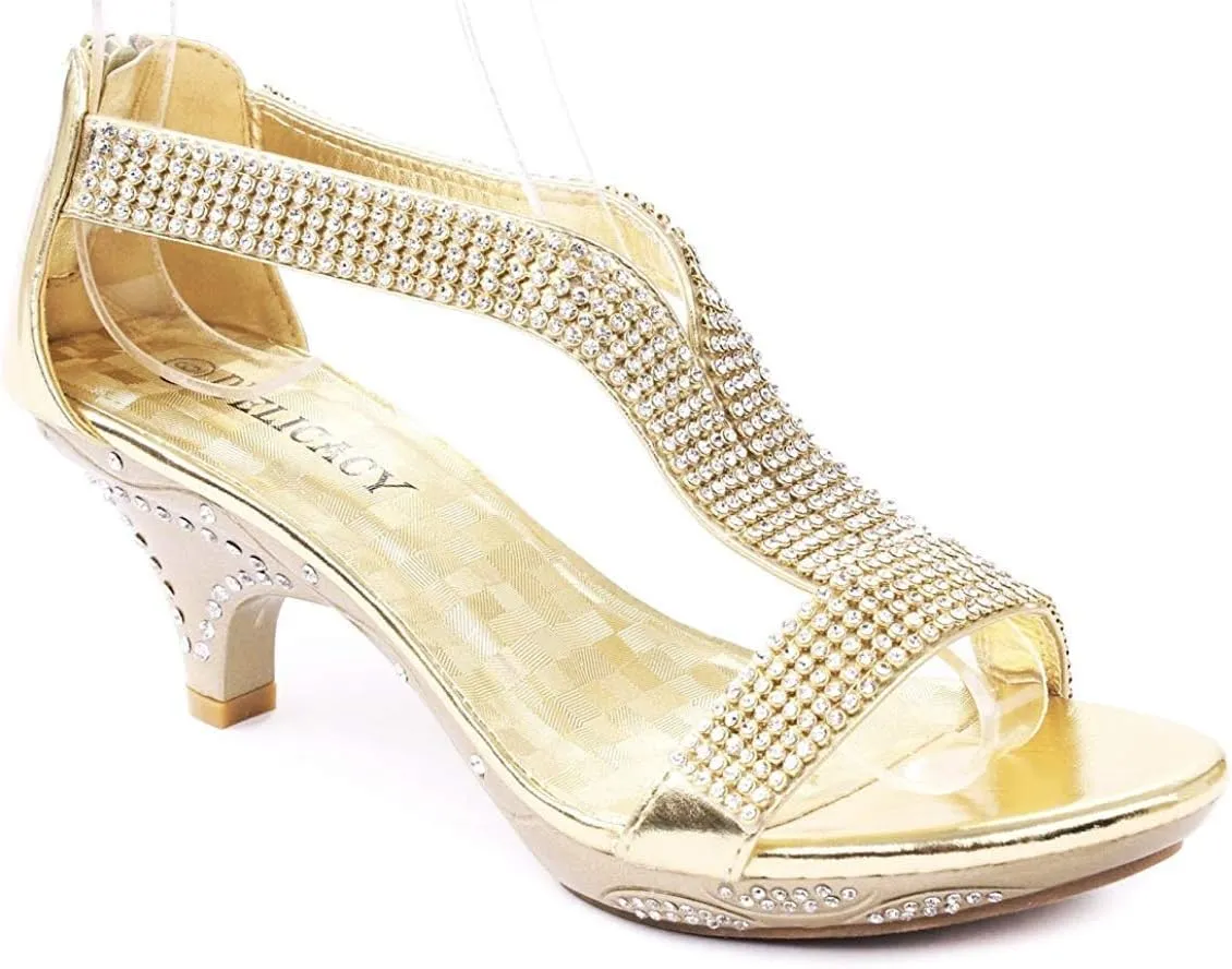 Delicacy Women Lety73 Rhinestone T-Strap Evening Dancing Dress Low Heel Sandals