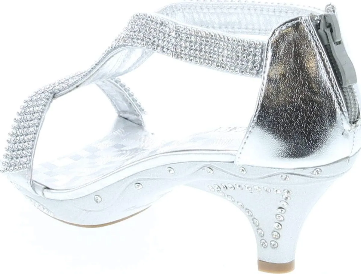 Delicacy Women Lety73 Rhinestone T-Strap Evening Dancing Dress Low Heel Sandals