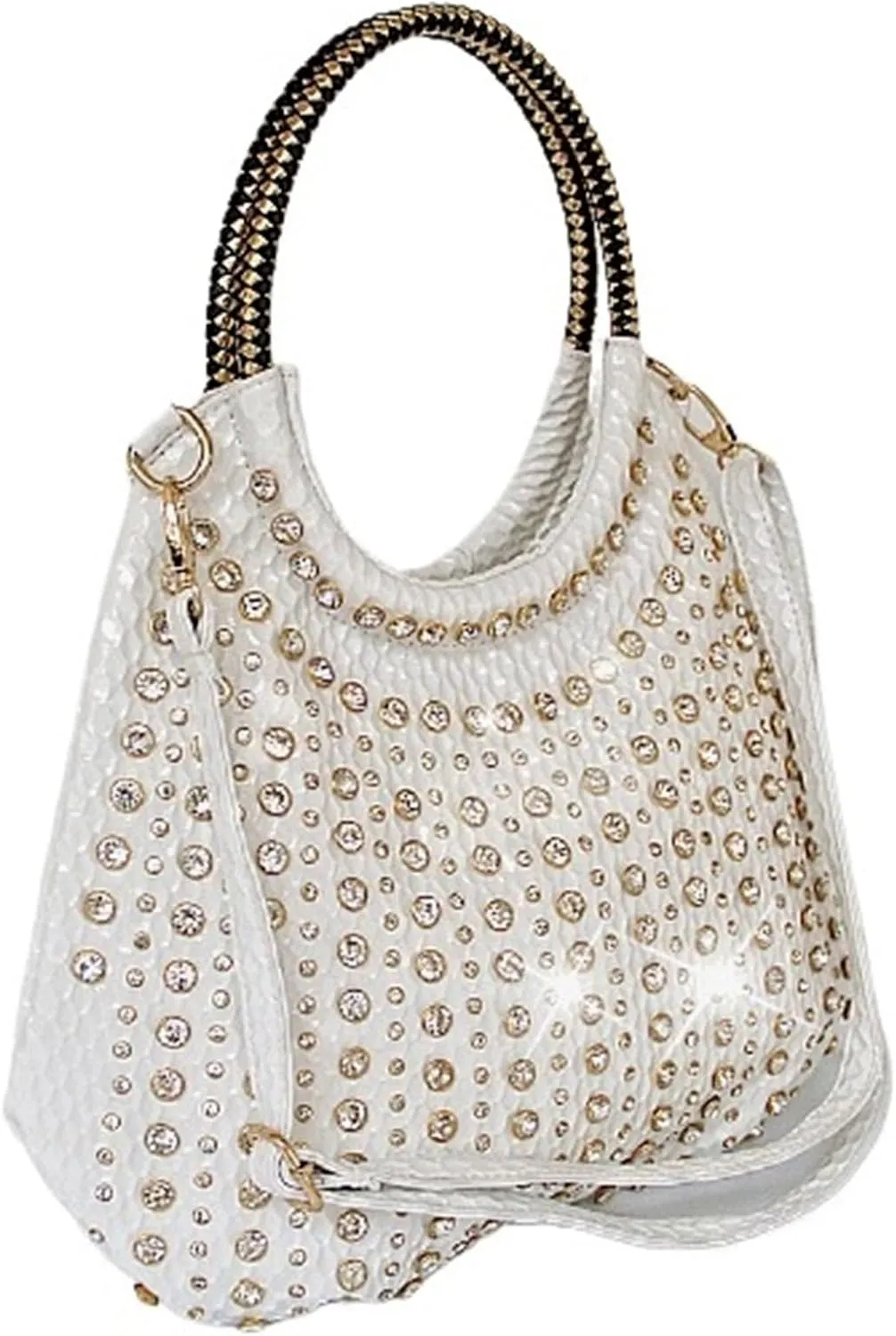 Diamonds Women Handbags Genuine Leather Shoulder Bag Female White Rhinestone Messenger Crossbody Tote Bags For Walks