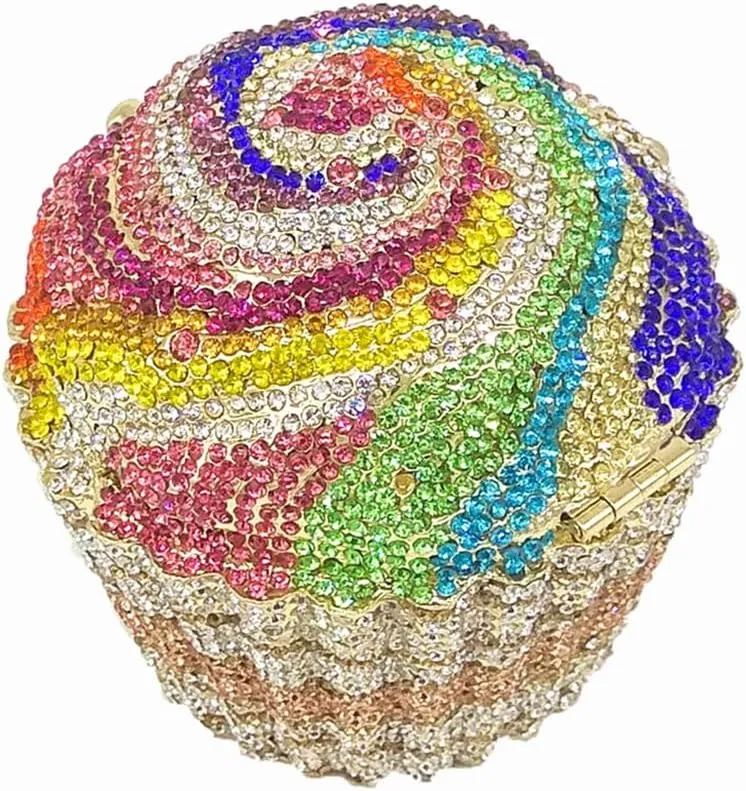 DJBM Cute Cupcake Rhinestone Clutch Diamond Crystal Purse Evening Bags for Women Party Wedding Cocktail Prom