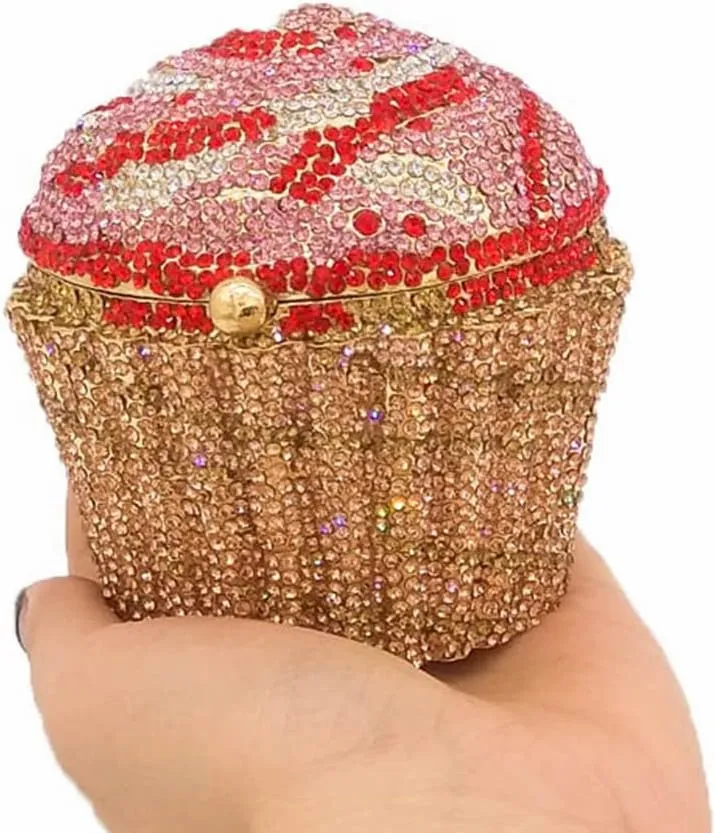 DJBM Cute Cupcake Rhinestone Clutch Diamond Crystal Purse Evening Bags for Women Party Wedding Cocktail Prom