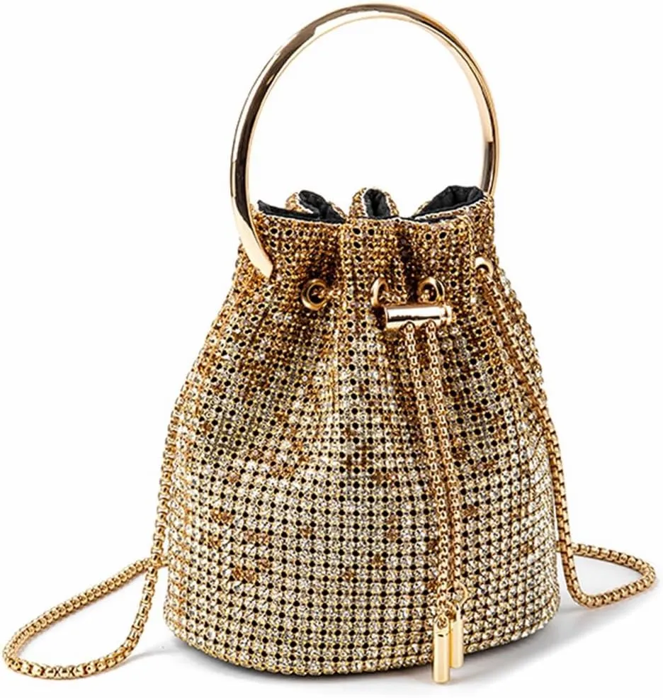 DJBM Women Full Diamonds Bucket Handbag Rhinestone Clutch Purse Evening Clutch for Women Party Prom Cocktail Wedding