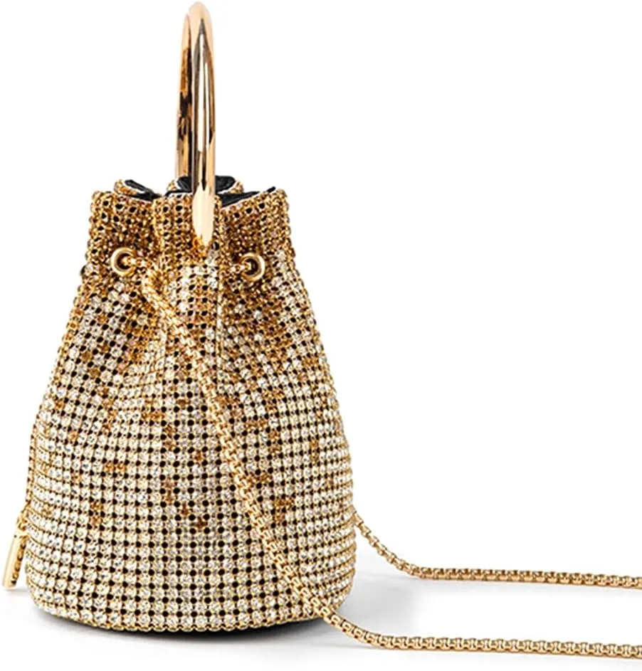 DJBM Women Full Diamonds Bucket Handbag Rhinestone Clutch Purse Evening Clutch for Women Party Prom Cocktail Wedding
