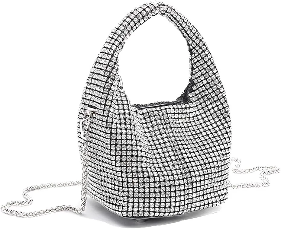 DJBM Women Full Diamonds Bucket Handbag Rhinestone Clutch Purse Evening Clutch for Women Party Prom Cocktail Wedding