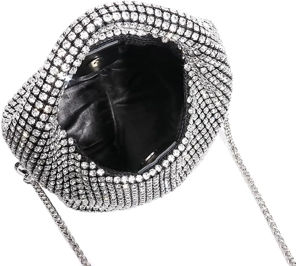 DJBM Women Full Diamonds Bucket Handbag Rhinestone Clutch Purse Evening Clutch for Women Party Prom Cocktail Wedding