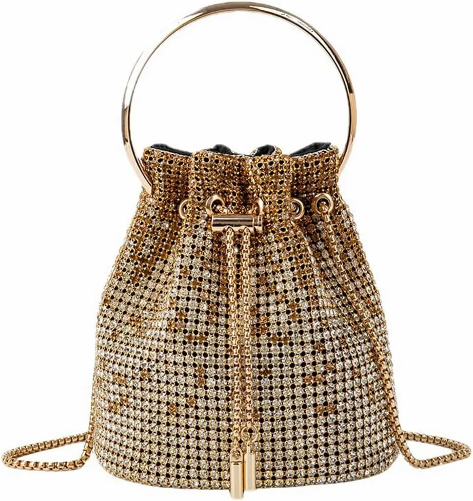 DJBM Women Full Diamonds Bucket Handbag Rhinestone Clutch Purse Evening Clutch for Women Party Prom Cocktail Wedding