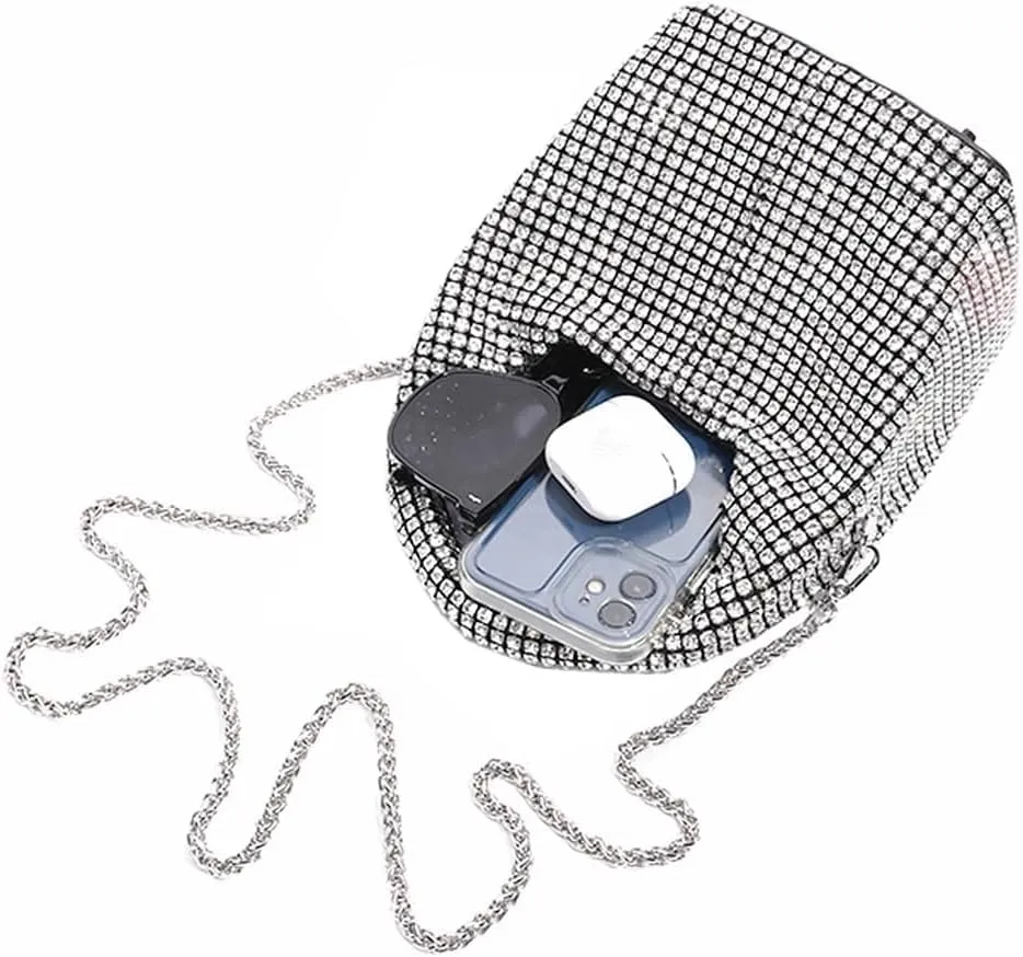 DJBM Women Full Diamonds Bucket Handbag Rhinestone Clutch Purse Evening Clutch for Women Party Prom Cocktail Wedding