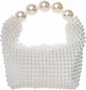 DJBM Women Handmade Pearl Beaded Clutch Bucket Evening Handbag Acrylic Pearl Purse for Party Wedding