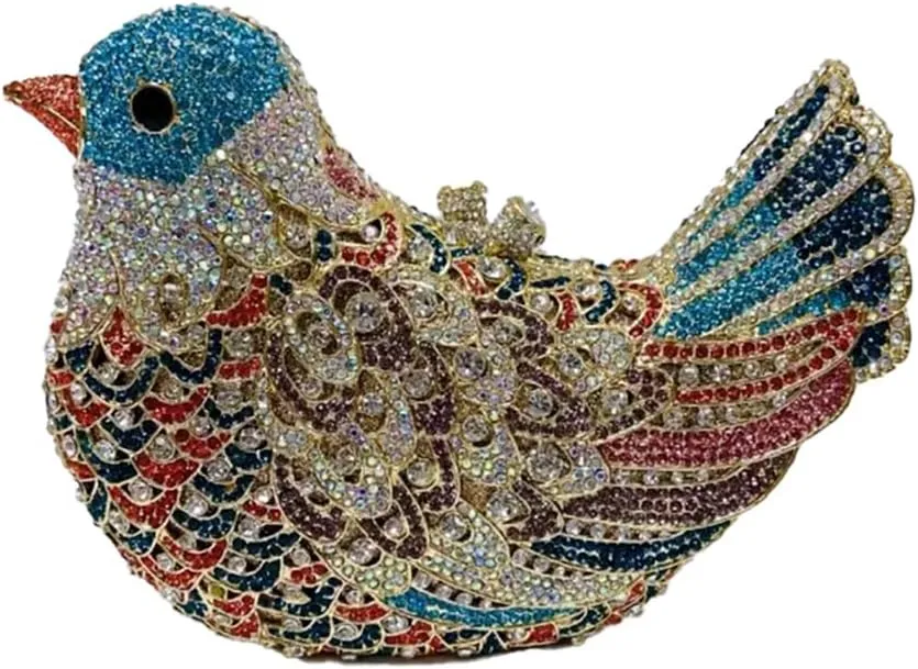 DJBM Women Lovely Bird Clutch Bag Sparkling Luxury Crystal Purse with Chian for Nightclub Celebration