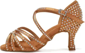 DKZSYIM Women Latin Dance Shoes Rhinestone Ballroom Salsa Performance Dancing Shoes,Model 404