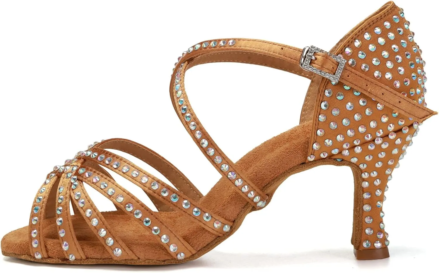 DKZSYIM Women Latin Dance Shoes Rhinestone Ballroom Salsa Performance Dancing Shoes,Model 404