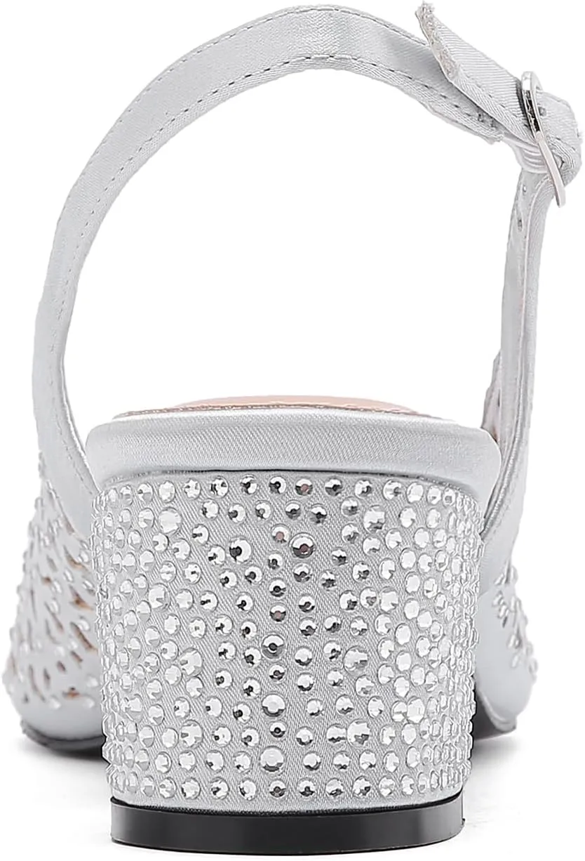 DONNA Rhinestone Satin Block Heel Slingback