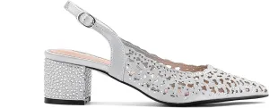 DONNA Rhinestone Satin Block Heel Slingback