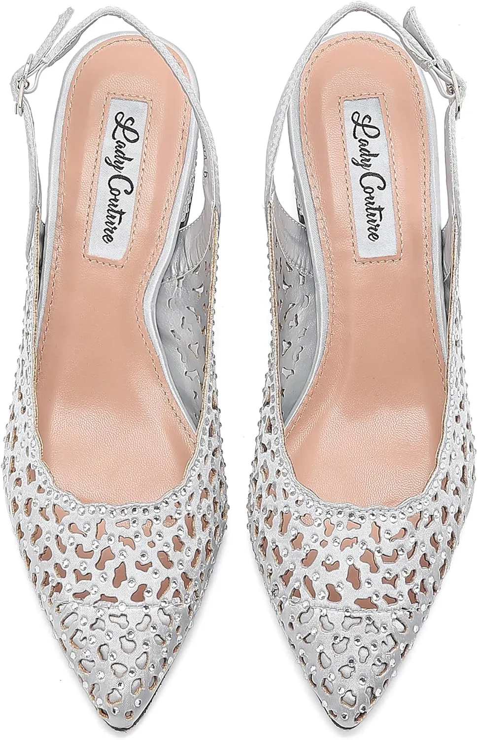DONNA Rhinestone Satin Block Heel Slingback