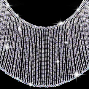 Dowarm 0.5 Yard Rhinestone Fringe Trim, Crystal AB Fringe Chain Trim, Long Tassel White AB Crystal Trim for Crafts Clothes Bridal Bouquet