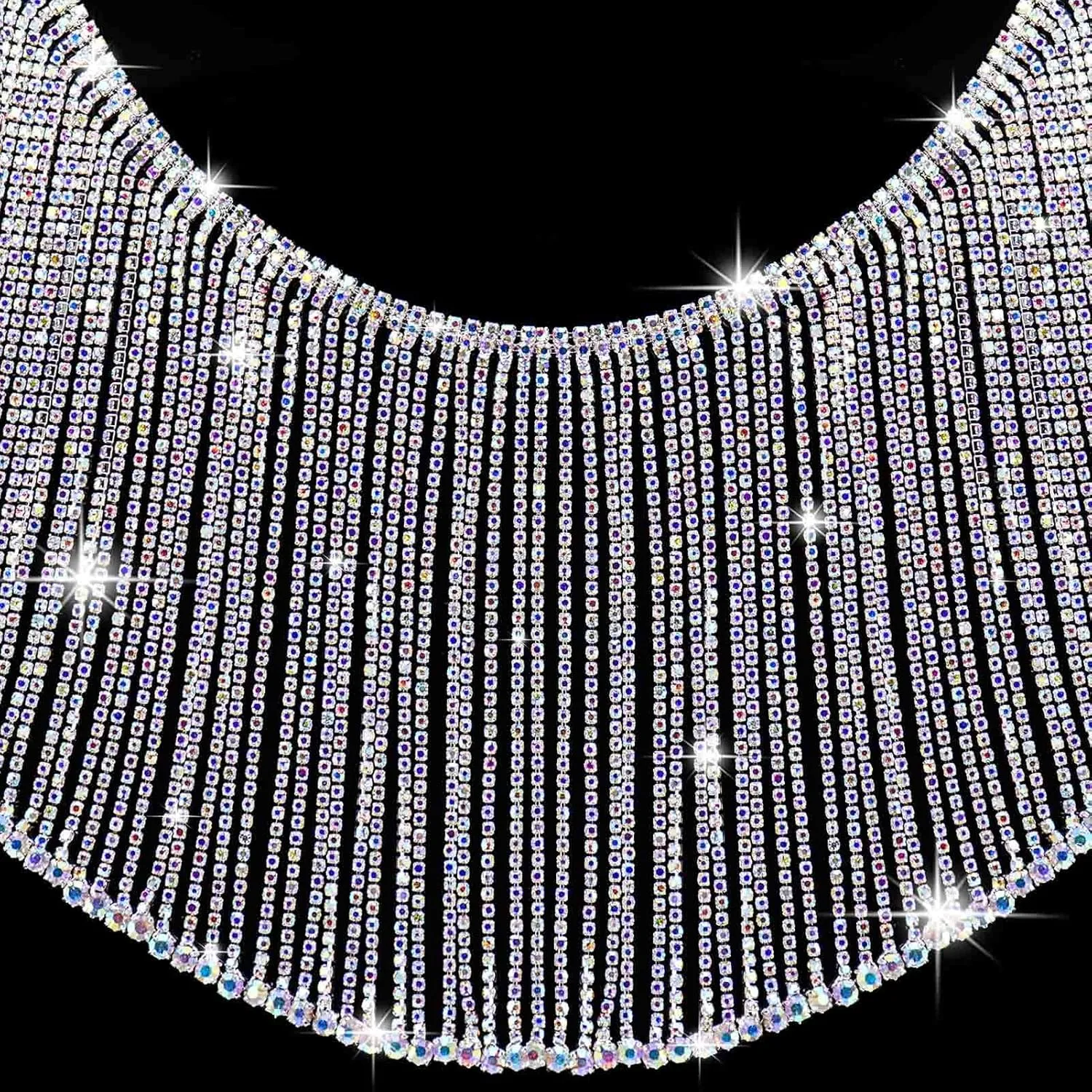 Dowarm 0.5 Yard Rhinestone Fringe Trim, Crystal AB Fringe Chain Trim, Long Tassel White AB Crystal Trim for Crafts Clothes Bridal Bouquet