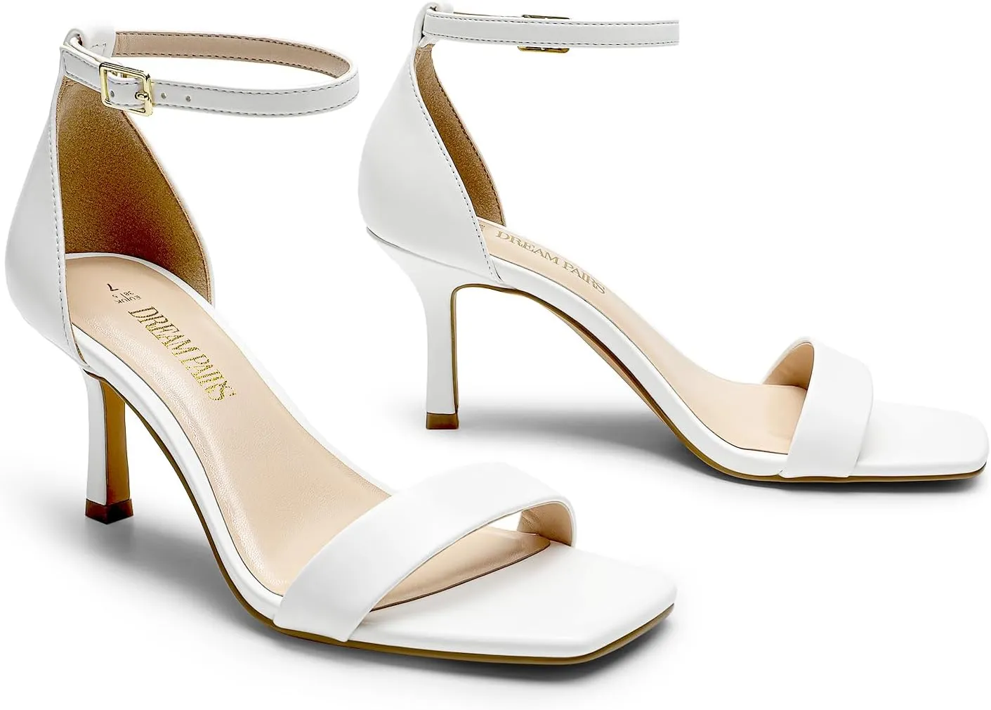 DREAM PAIRS Women's High Stilettos Open Square Toe Ankle Strap Heels Sexy Fashion Comfort Dress Shoes Wedding Bridal Pumps Heeled Sandals