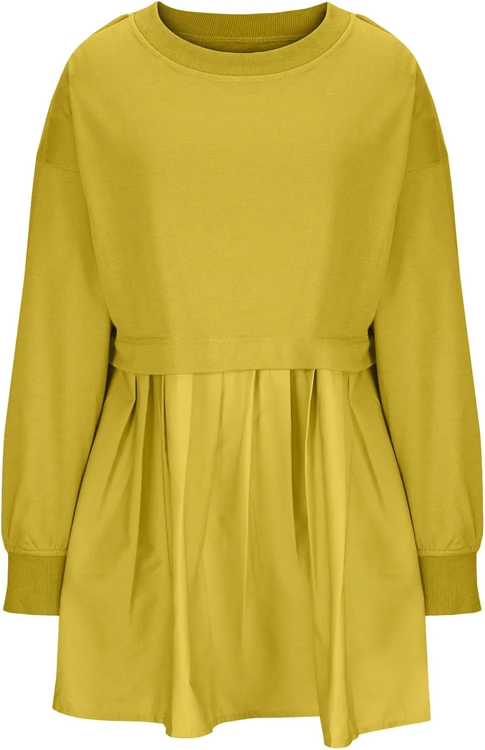 Dresses for Women 2024 Casual Fall Long Sleeve Patchwork Sweatshirt Dress Loose Flowy Swing Mini Dress Preppy Clothes