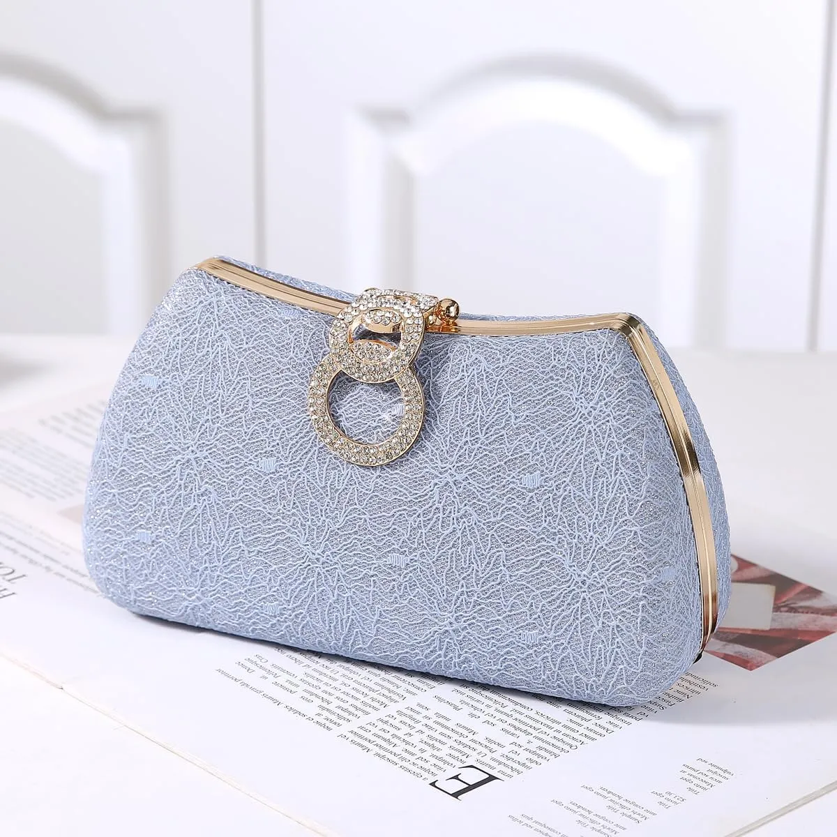 Dreubea Women's Fashion Evening Bag Rhinestone Decrated Clutch Handbag with Chain