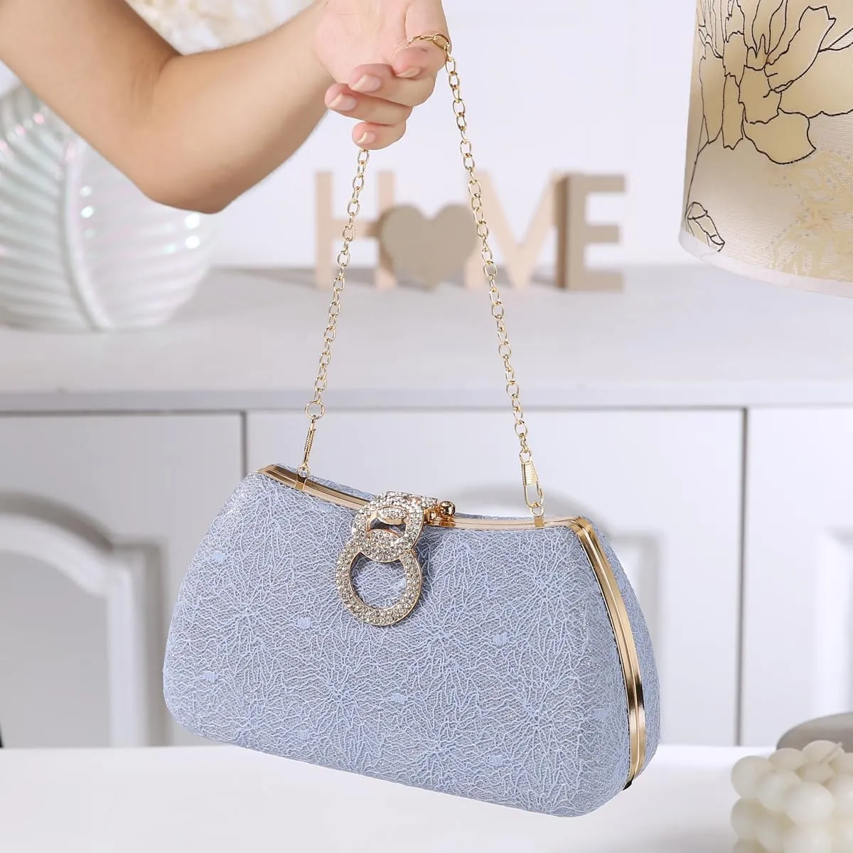 Dreubea Women's Fashion Evening Bag Rhinestone Decrated Clutch Handbag with Chain