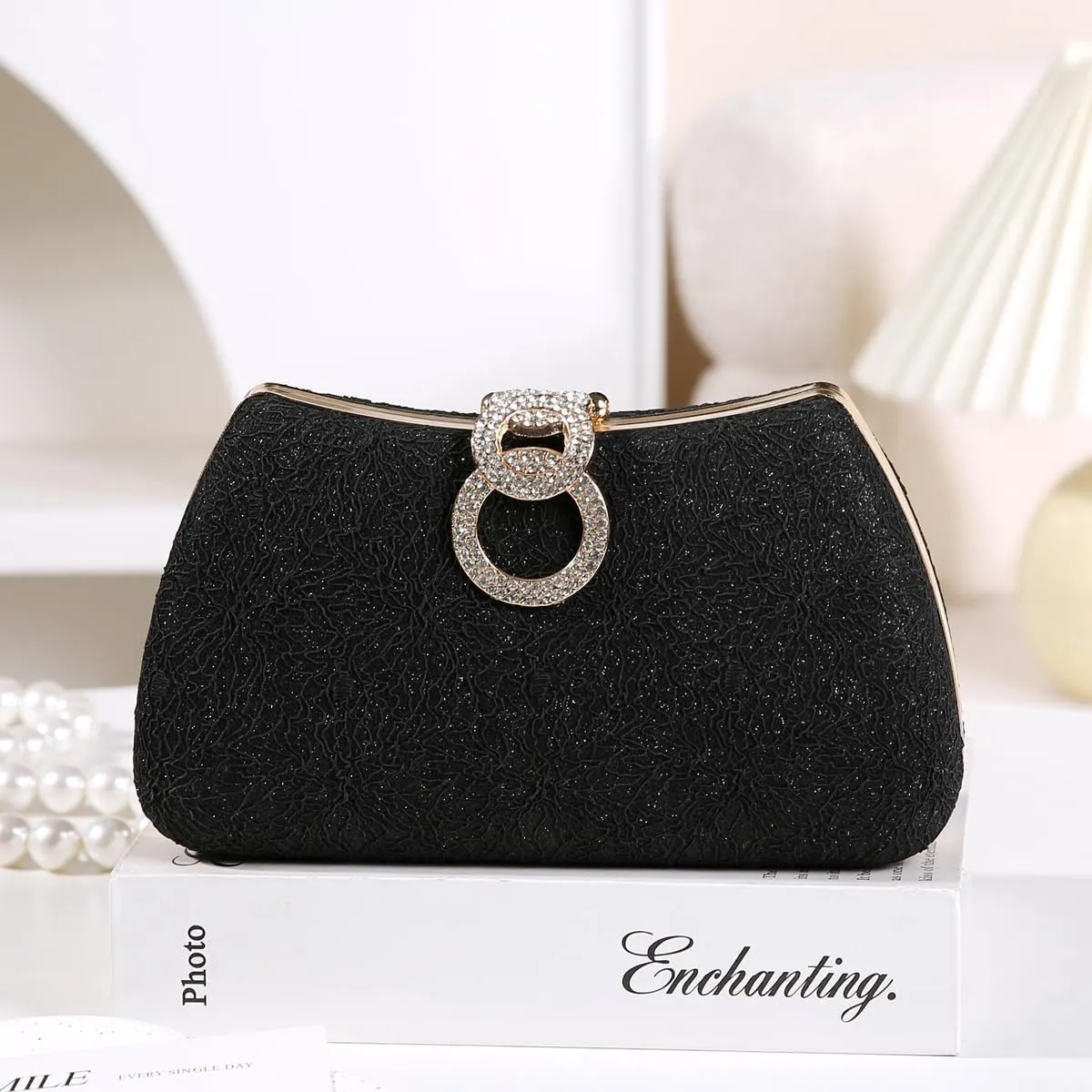 Dreubea Women's Fashion Evening Bag Rhinestone Decrated Clutch Handbag with Chain