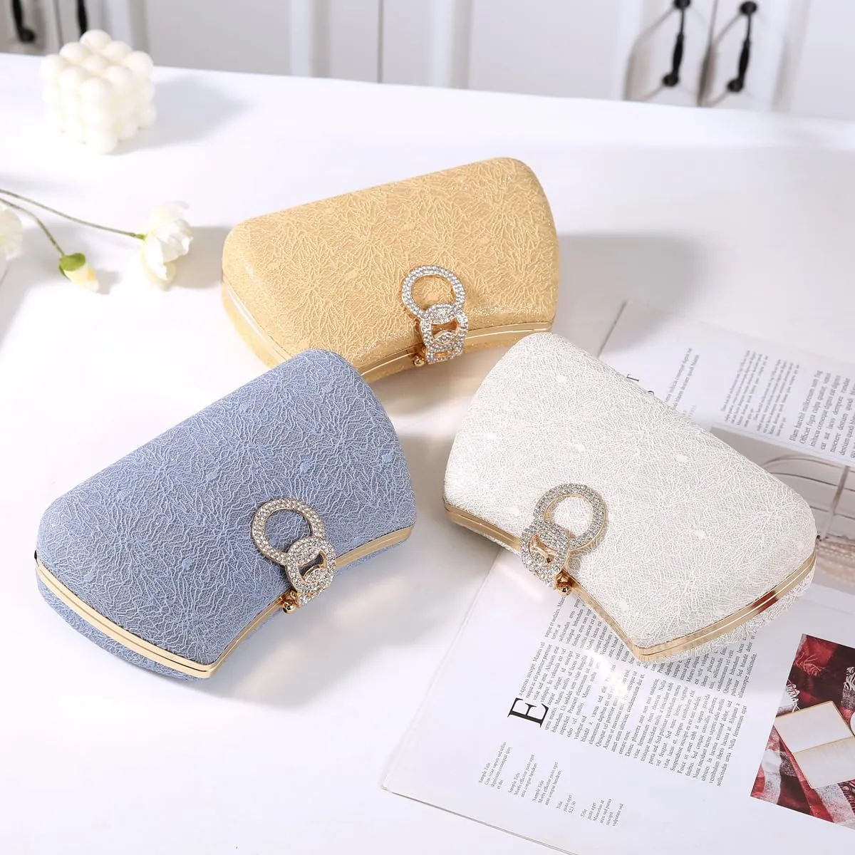 Dreubea Women's Fashion Evening Bag Rhinestone Decrated Clutch Handbag with Chain
