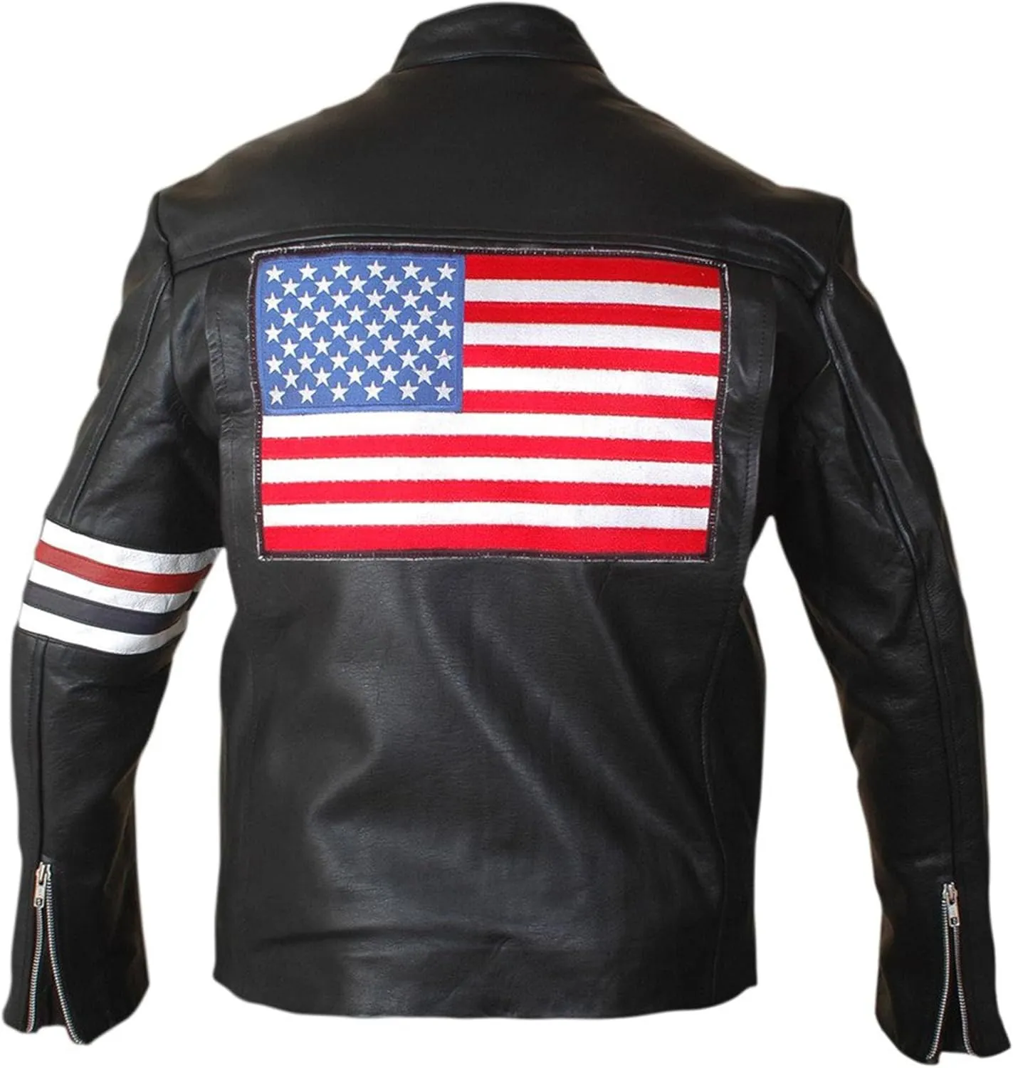 Easy Rider Mens Black Stipe style Motorcycle Biker Genuine Leather Movie Fashion Jacket