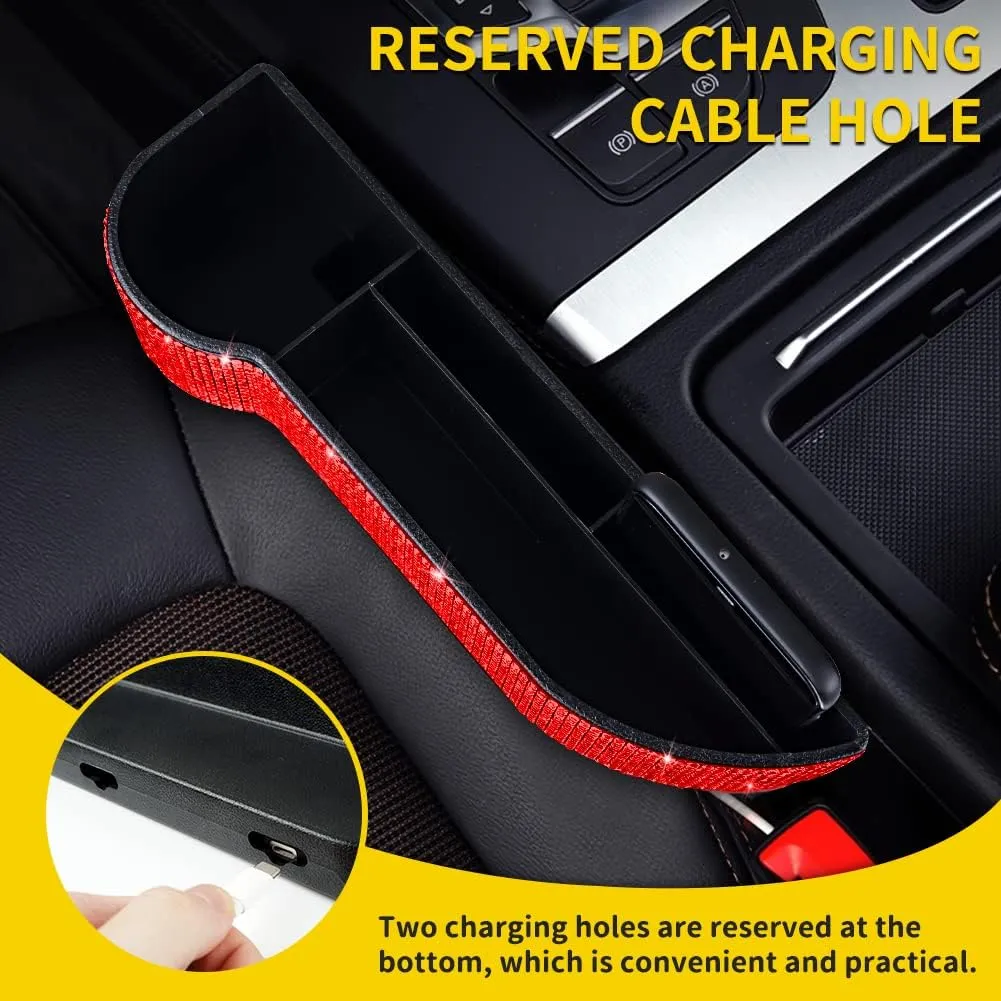 eing Car Seat Side Drop Filler Organizer,Car Seat Console Storage,2-Pack Bling Seat Pockets with Cup Holder,4-Pack Car Back Seat Headrest Hooks for Car Handbag Clothes Coats Grocery Bags(2-Pack Red)
