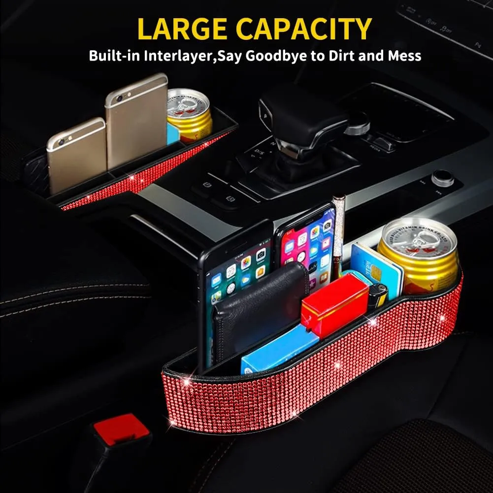 eing Car Seat Side Drop Filler Organizer,Car Seat Console Storage,2-Pack Bling Seat Pockets with Cup Holder,4-Pack Car Back Seat Headrest Hooks for Car Handbag Clothes Coats Grocery Bags(2-Pack Red)