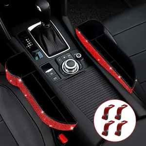 eing Car Seat Side Drop Filler Organizer,Car Seat Console Storage,2-Pack Bling Seat Pockets with Cup Holder,4-Pack Car Back Seat Headrest Hooks for Car Handbag Clothes Coats Grocery Bags(2-Pack Red)