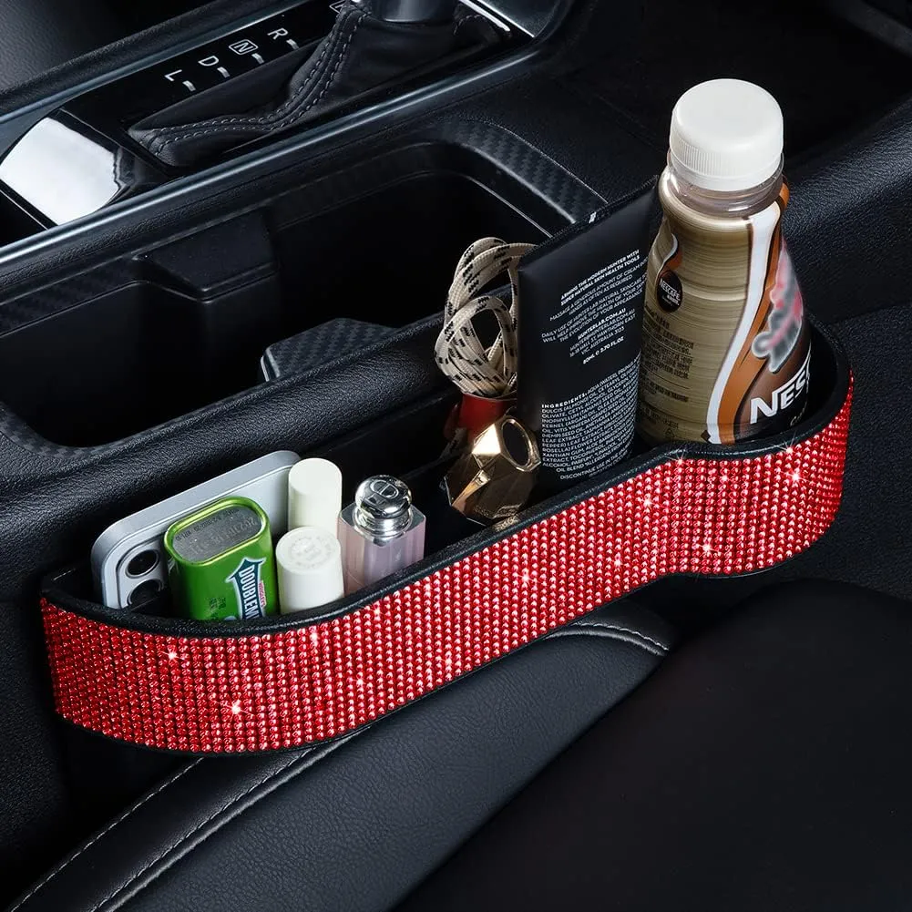 eing Car Seat Side Drop Filler Organizer,Car Seat Console Storage,2-Pack Bling Seat Pockets with Cup Holder,4-Pack Car Back Seat Headrest Hooks for Car Handbag Clothes Coats Grocery Bags(2-Pack Red)