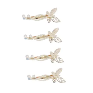 Elegant Camellia Pearl Hair Clips 4pcs Pearls Hair Side Clips for Wedding and Bridal