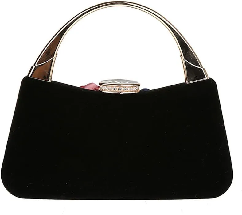 ELEOPTION® Women's Flower Evening Bag Clutch Purse Handbag Metal Frame Large Clutch Bag Wedding Hand Bag Carved Handle