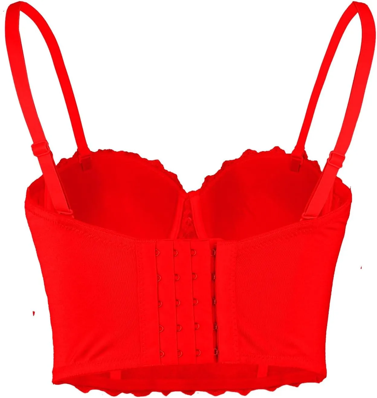 ELLACCI Women's Natural Reigning Lace Rhinestone Bustier Crop Top Sexy Mesh Corset Top Bra Red