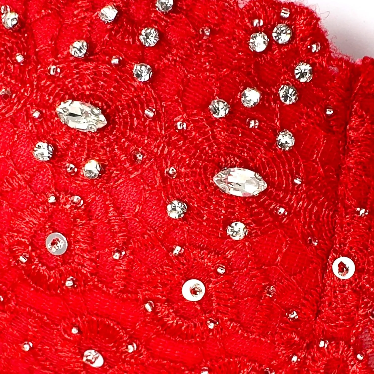 ELLACCI Women's Natural Reigning Lace Rhinestone Bustier Crop Top Sexy Mesh Corset Top Bra Red