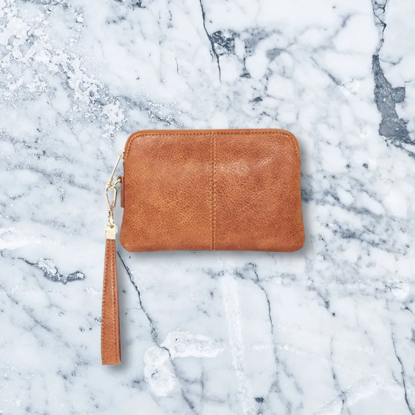 Elms   King Bowery Coin Purse, Tan Pebble