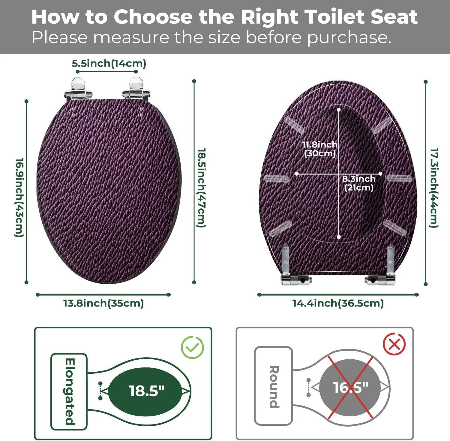Elongated Toilet Seat Purple violet leather texture Purple violet leather bag Art Resin Toilet Seat with Cover Easy to Install Quietly Close Quick Release Hinges Decorative