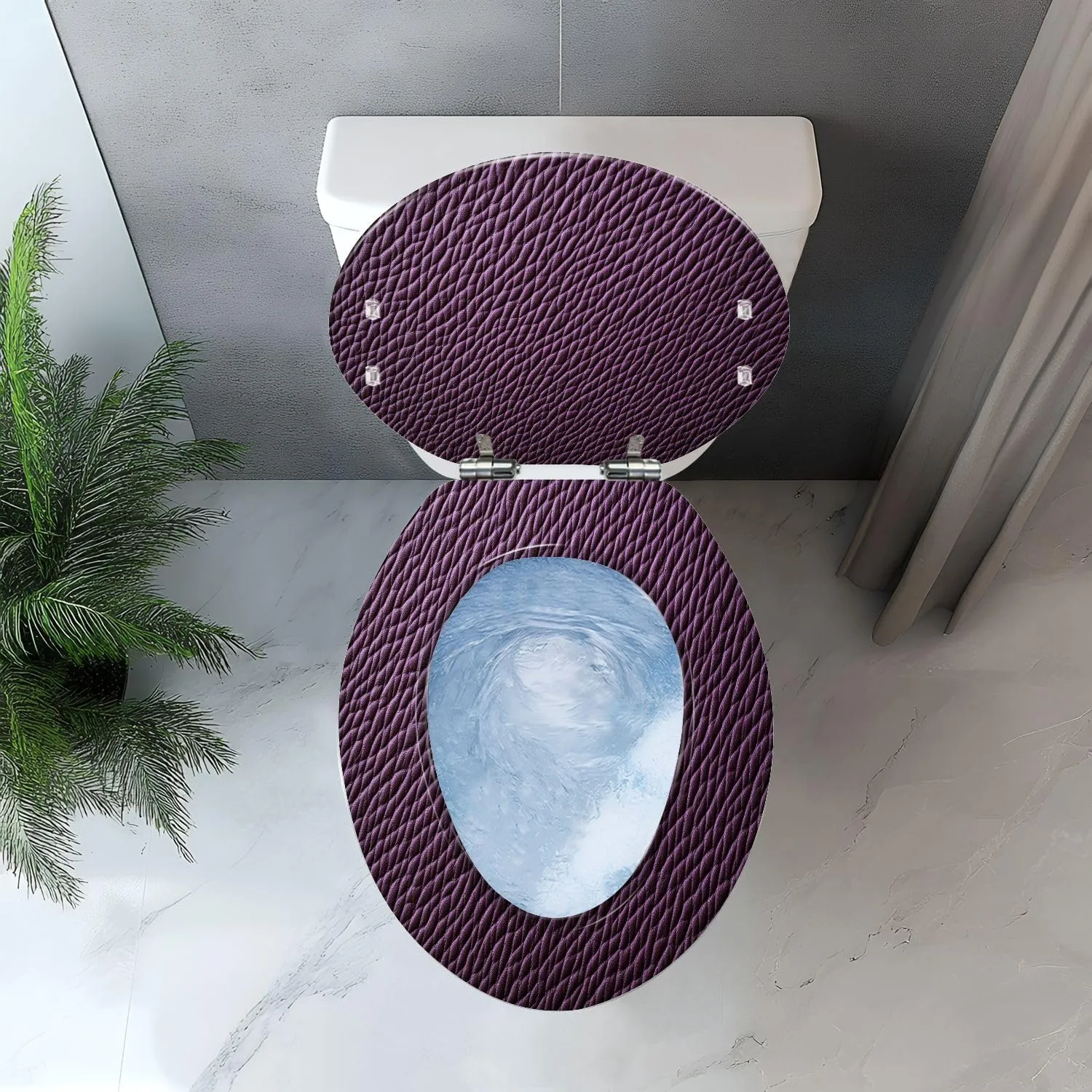 Elongated Toilet Seat Purple violet leather texture Purple violet leather bag Art Resin Toilet Seat with Cover Easy to Install Quietly Close Quick Release Hinges Decorative
