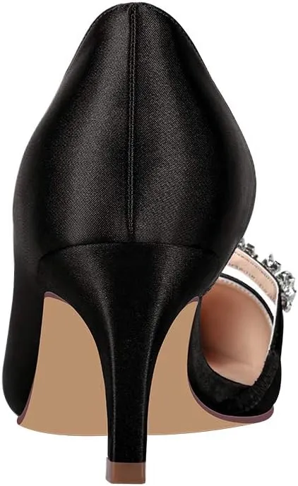 ERIJUNOR Women Mid Kitten Heels Closed Pointy Toe D’Orsay Pumps Wedding Party Shoes