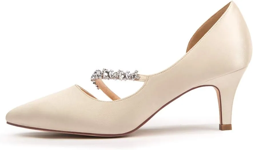 ERIJUNOR Women Mid Kitten Heels Closed Pointy Toe D’Orsay Pumps Wedding Party Shoes