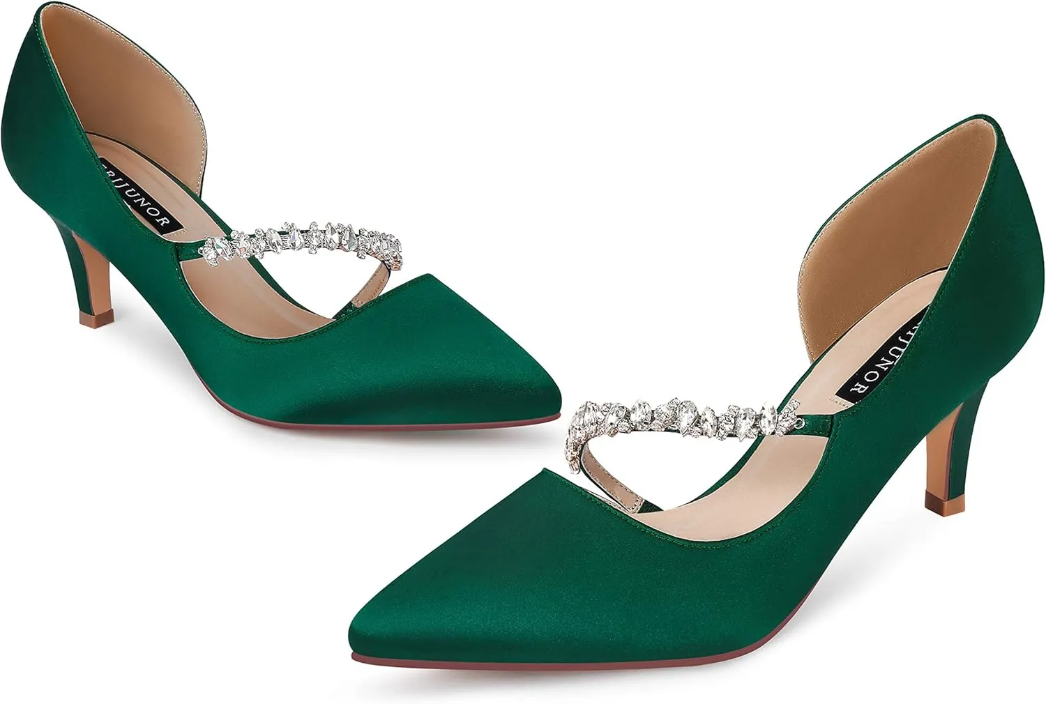 ERIJUNOR Women Mid Kitten Heels Closed Pointy Toe D’Orsay Pumps Wedding Party Shoes