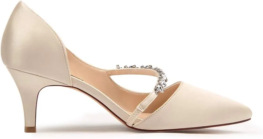 ERIJUNOR Women Mid Kitten Heels Closed Pointy Toe D’Orsay Pumps Wedding Party Shoes