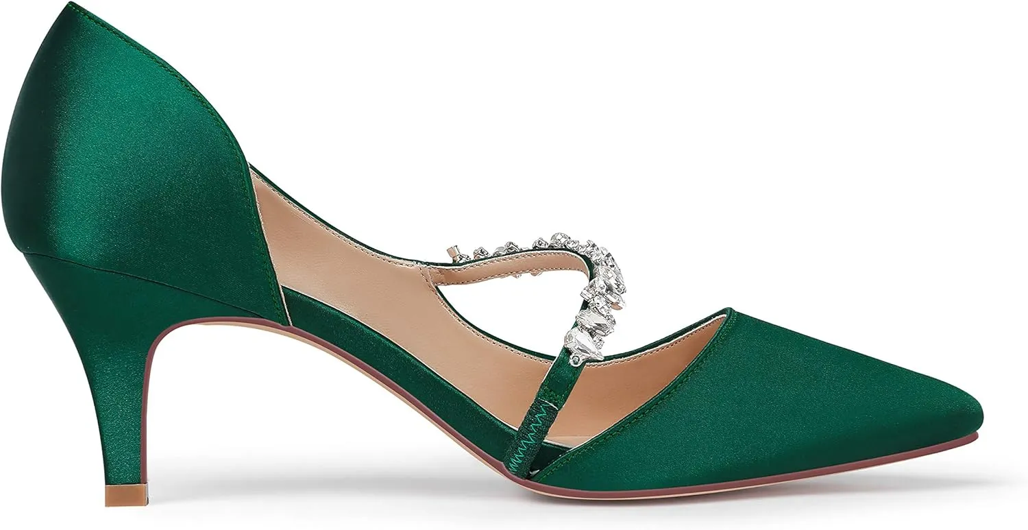 ERIJUNOR Women Mid Kitten Heels Closed Pointy Toe D’Orsay Pumps Wedding Party Shoes