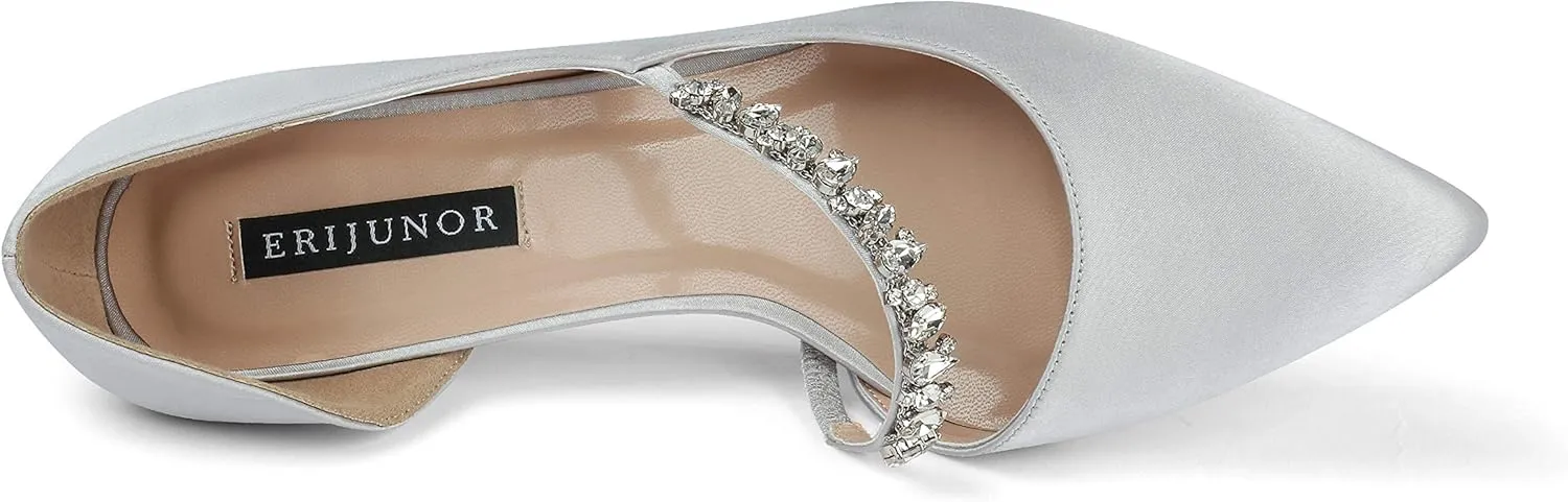 ERIJUNOR Women Mid Kitten Heels Closed Pointy Toe D’Orsay Pumps Wedding Party Shoes
